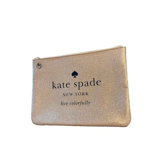 Kate Spade New York Holiday Drive Gia Glitter Pouch Sparkle Rose Gold - Picture 3 of 7